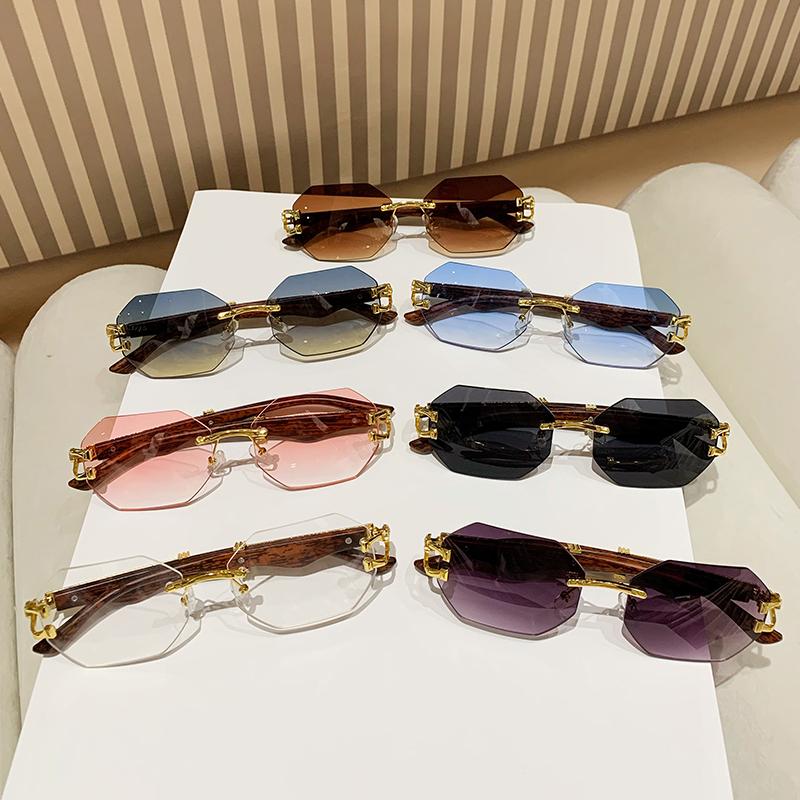 Protective Glasses 3pcs Fashion Frameless Polygonal Metal Frame Sunglasses Outdoor Casual Sun Glasses Leopard Design Eyewear