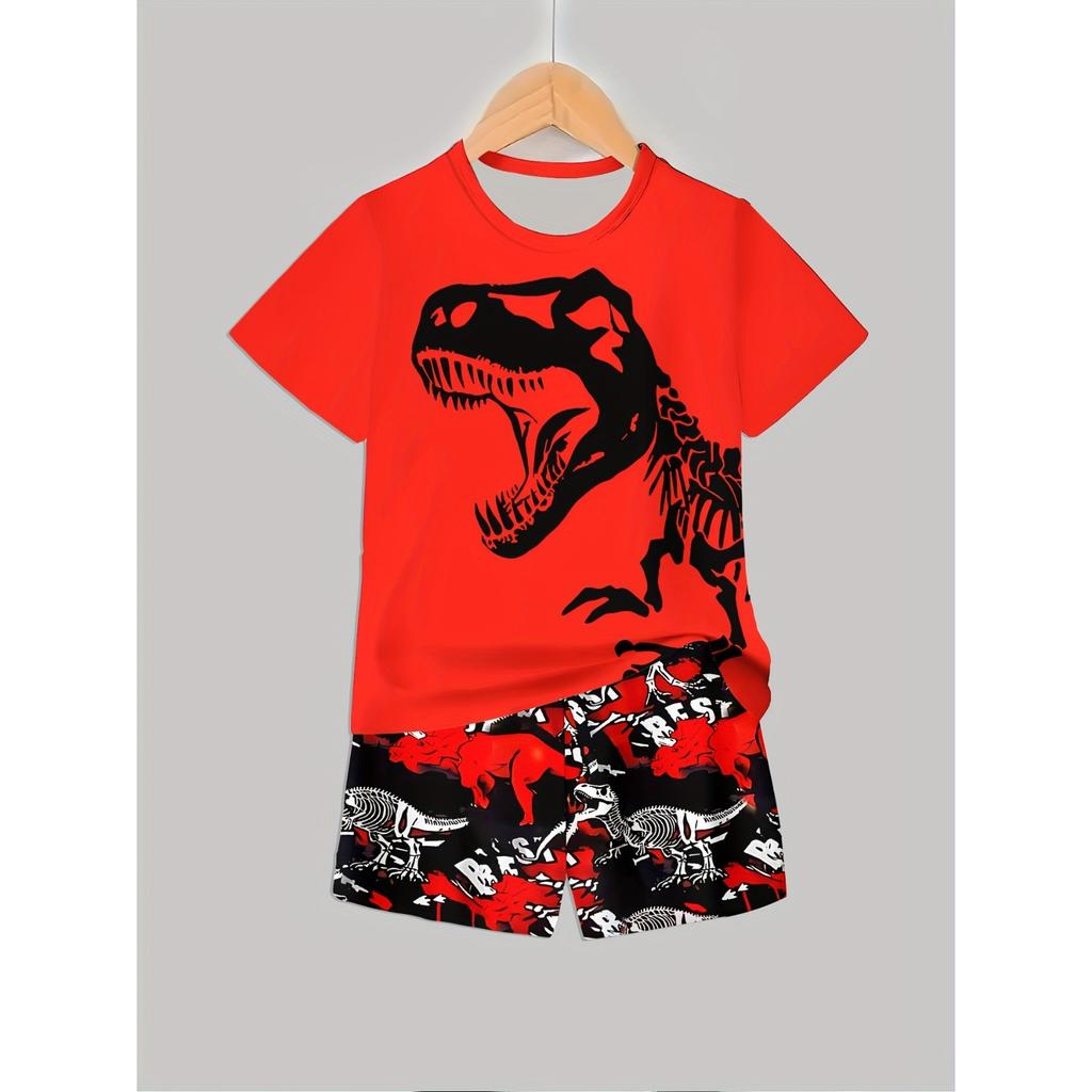 Boys' fashionable 3D printed casual short sleeved shorts set T-shirt, outdoor sports shorts set