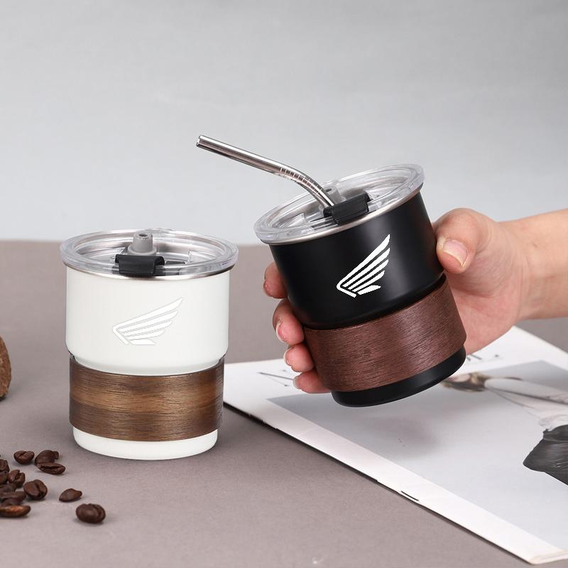 300ml Motorcycle Logo For Honda Stainless Steel Coffee Mug with Lid Anti-Scald Drinks Cup Resistant for Outdoor Picnic Camping VO8