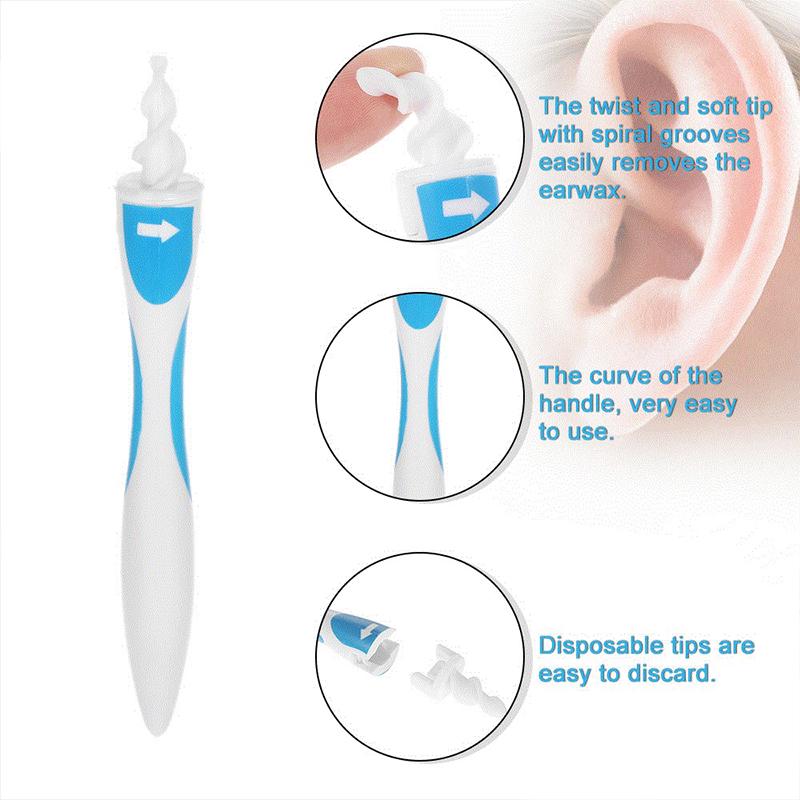 Nettoyeur D'oreilles Réutilisable Avec 16 Têtes Jetables - Design Ergonomique - Lavable - Blanc