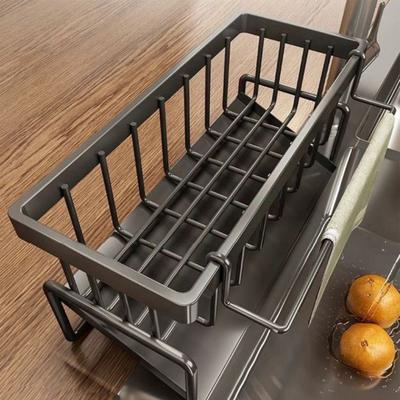 Küchenspüle Caddy Organizer Kunststoff Schwamm Seifenschale Halter mit Spültuch Haken Trockenständer Und Automatischer Abtropfschale für Küchenarbeitsplatte