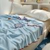 Ins Style Solid Color Half Fleece Blanket Knit Trim Soft Throw Couch Bed Travel