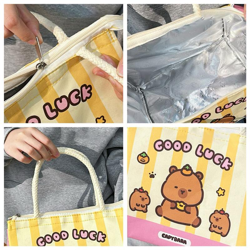 Kawaii Kreslená Kapybara Taška na Oběd Izolovaná Nákupní Taška Taška na Bento Obědové Tašky Pro Ženy Dívky Přenosná Termotaška Dárky