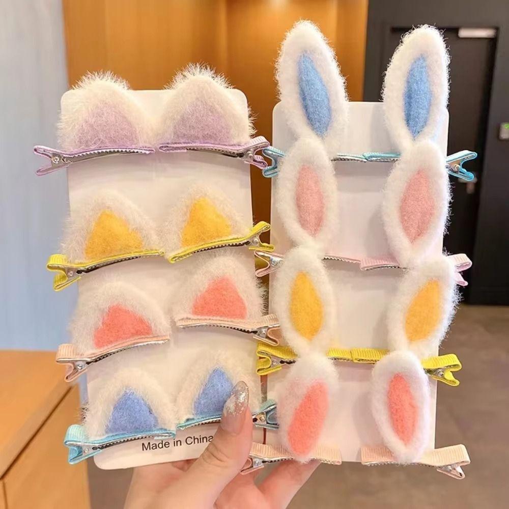 5 Pairs Soft Texture Rabbit Ears Hair Pin 3D Design Plush Hair Pin 3D Hair Pin For Children