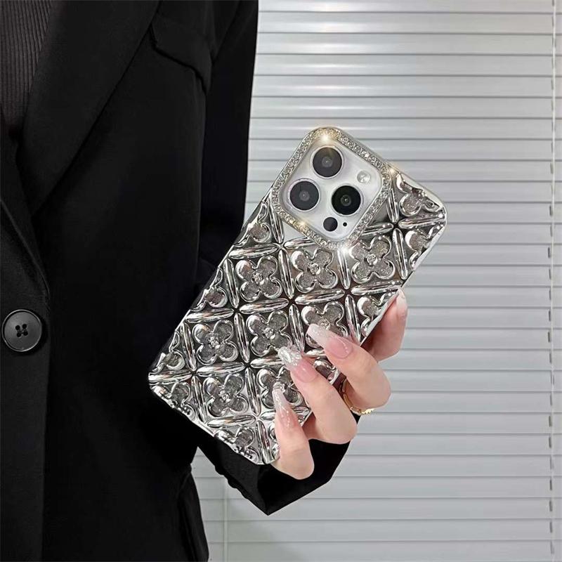 

Роскошный чехол для телефона с гальваническим покрытием и бриллиантовым блеском в виде цветка для iPhone 16 15 14 13 12 11 Pro Max 16 15 14 13 12 Pro, мягкий чехол из ТПУ iPhone 16 Pro Max серебряный