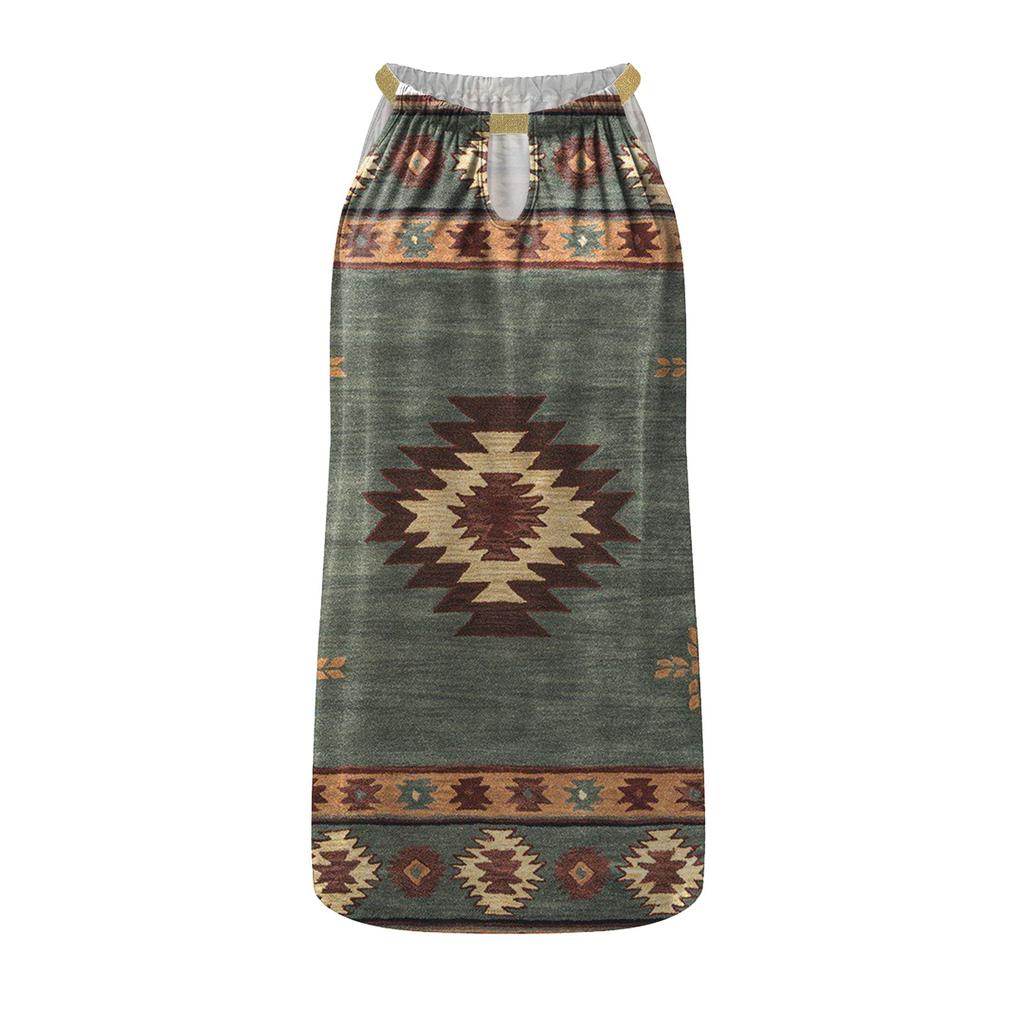 Women's Fashion Summer Printed Strapless Hanging Neck Sleeveless Dress