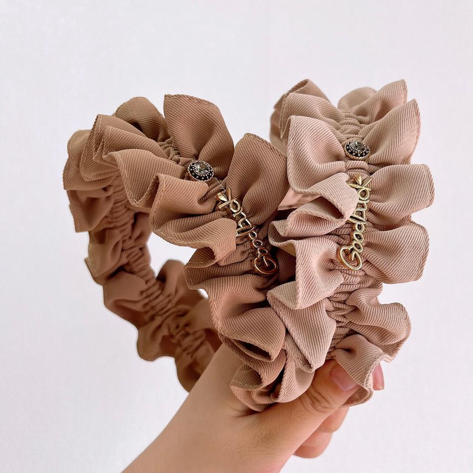 Korean Fashion Women Fabric Headband Solid Color Pleated Hairband Turban Letter Rhinestone Headwear Hair Accessories