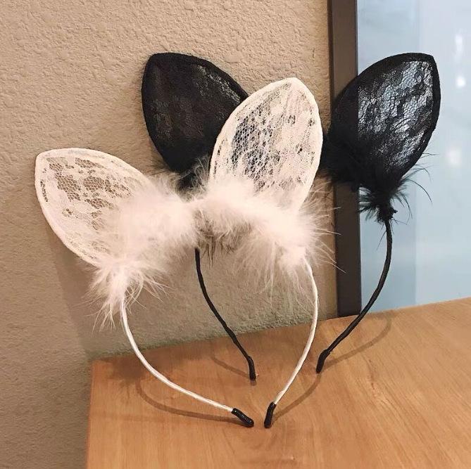 Korean Cute Lace Cat & Bunny Ears Headband - Cosplay & Makeup Hair Accessory