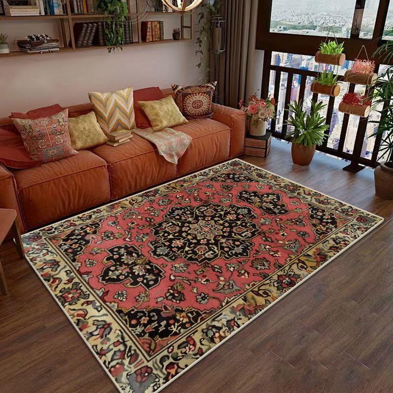 Retro Persian Living Room Rugs Decoration Bedroom Floor Mats Customizable Anti Slip Washable Short Velvet Office Carpet Lounge