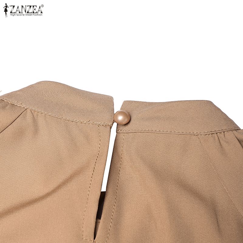 ZANZEA Women Casual Round Neck Solid Color Long Sleeve Loose Dress