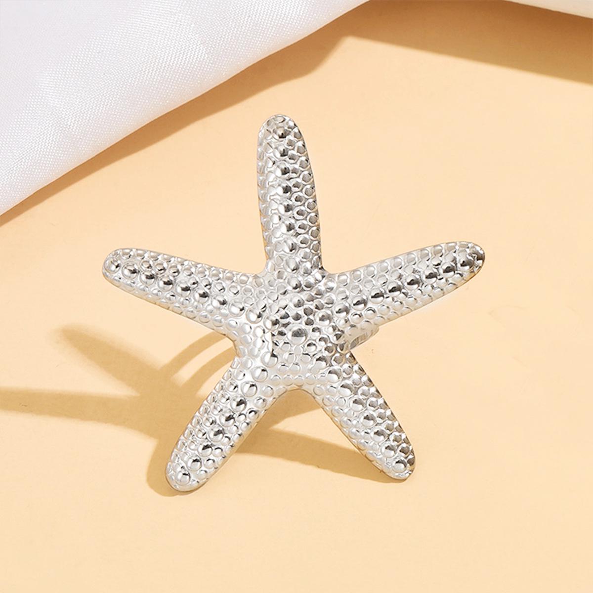 Stainless Steel Starfish Ring: Casual Beach Holiday Style - Women s Exaggerated Star Shape Accessory.