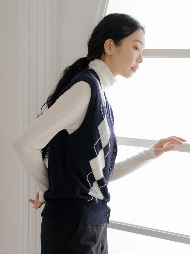 NITINA Cashmere Blending Argyle Vest D/Ny