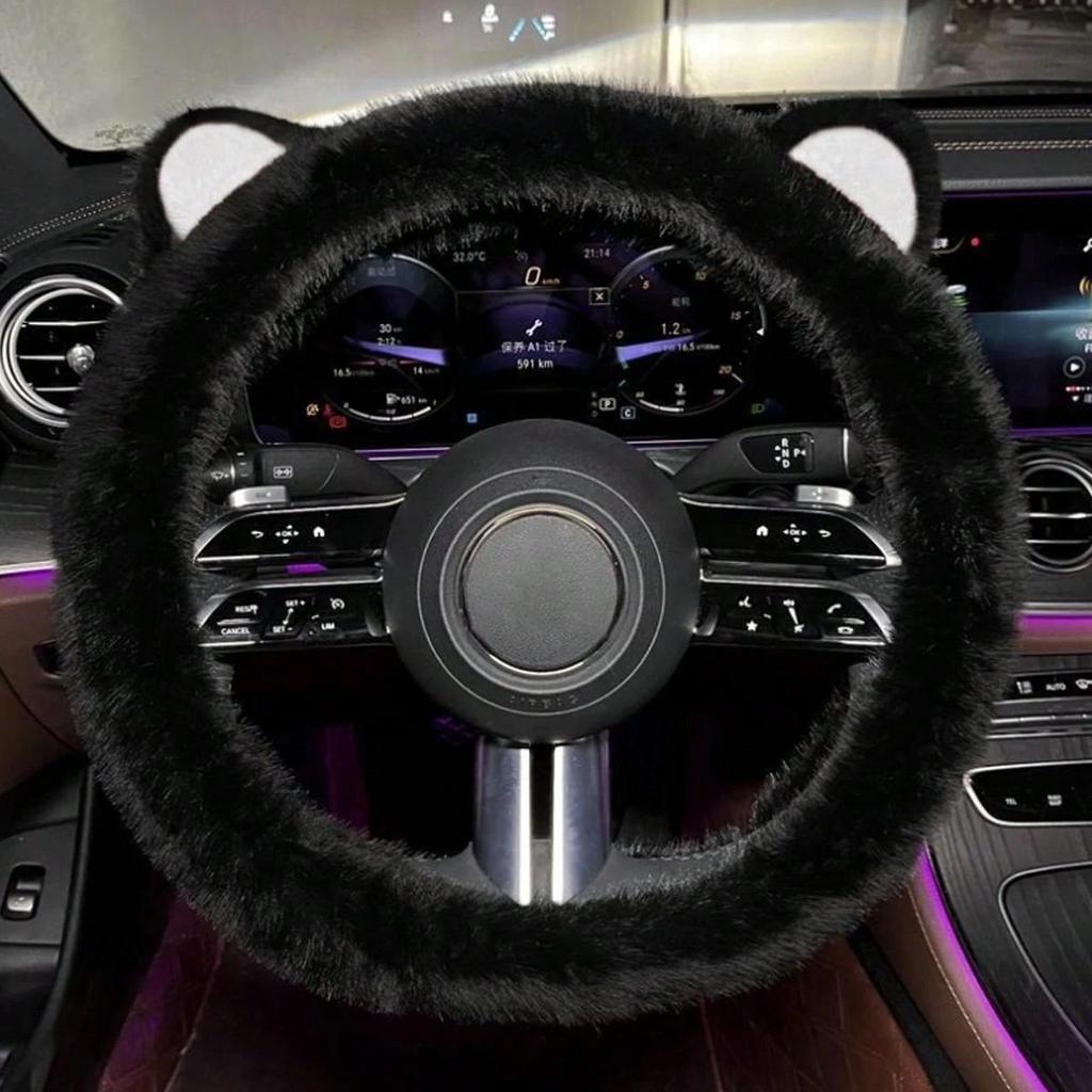 1pc Car Steering Wheel Cover, Fashionable, Slip-Resistant, Warm, Plush, Universal, Lovely, Cartoon, Women's Type, Protective Auto Accessory for Winter