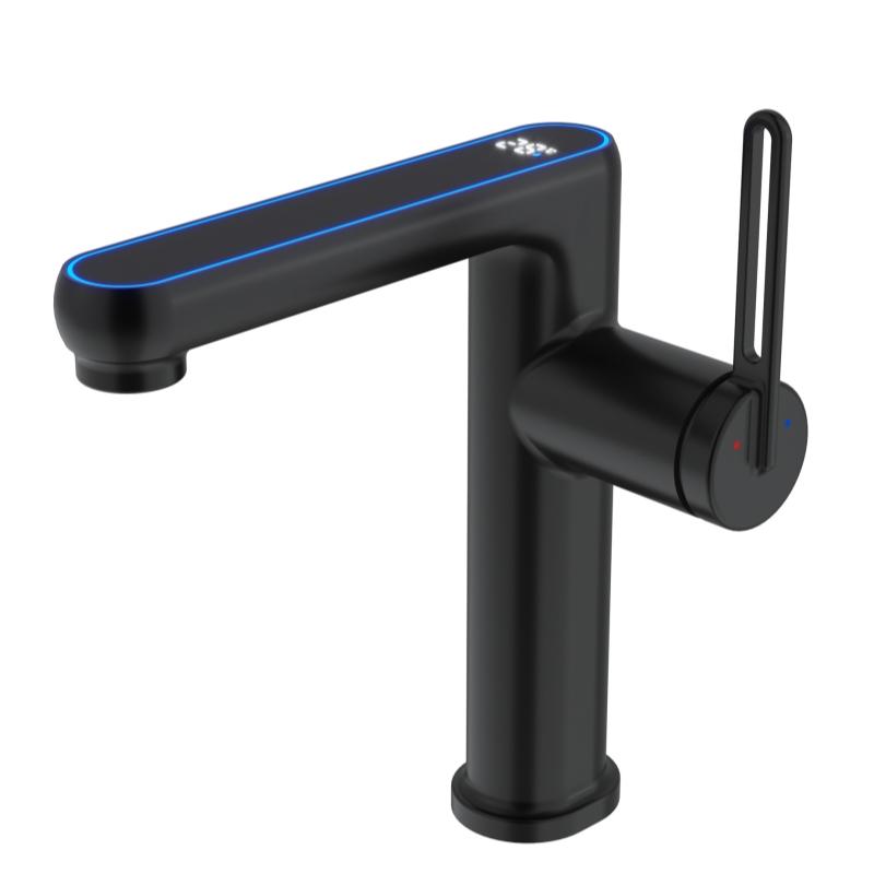 

2 режима отображения температуры смеситель для раковины светодиодный распылитель горячая холодная вода смеситель для раковины мойка кран одно отверстие для ванной комнаты include 60cm hose чёрный