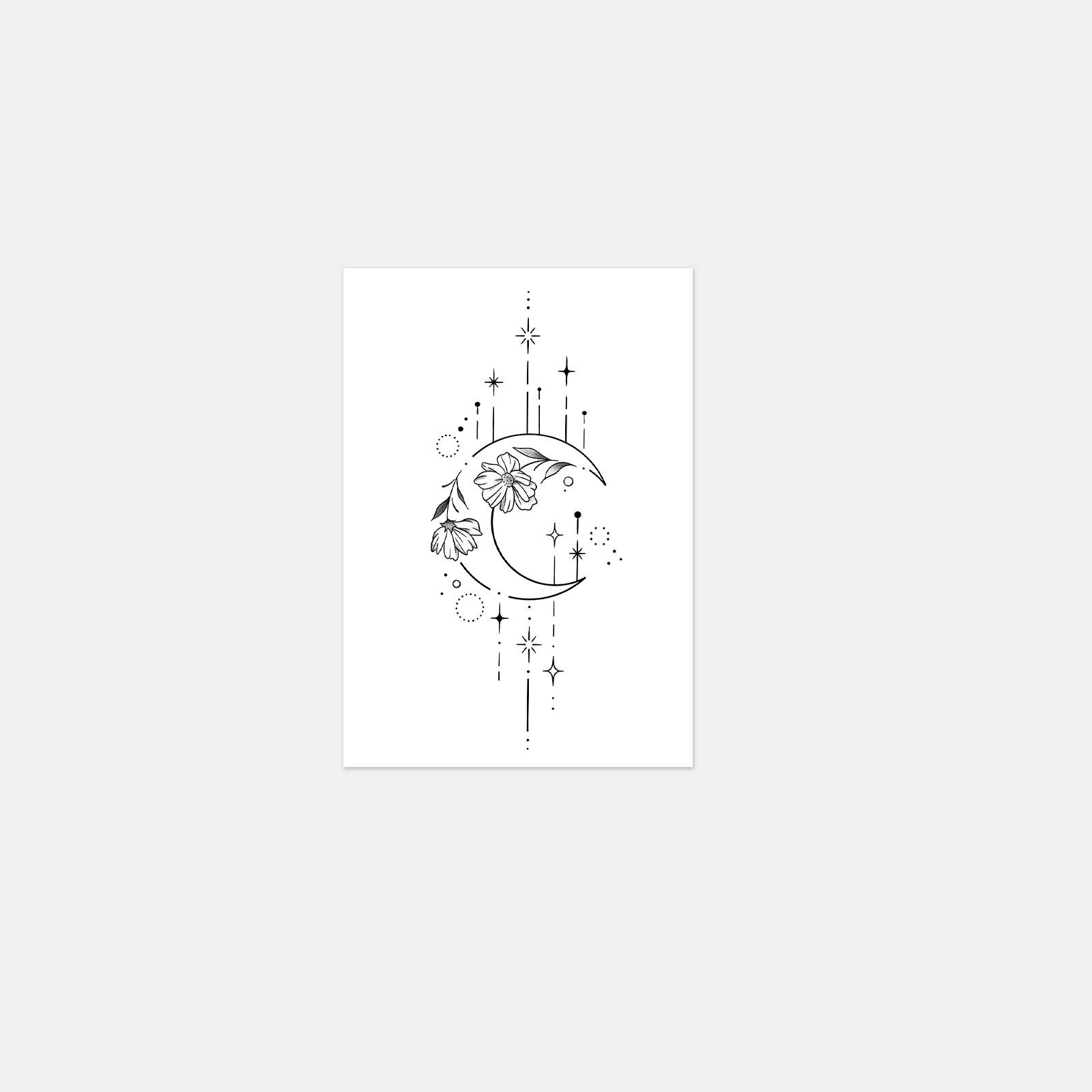 High-End Romantic Simple Small Fresh Moon Plain Flower Star Fringed Line Tattoo Sticker 7*10CM