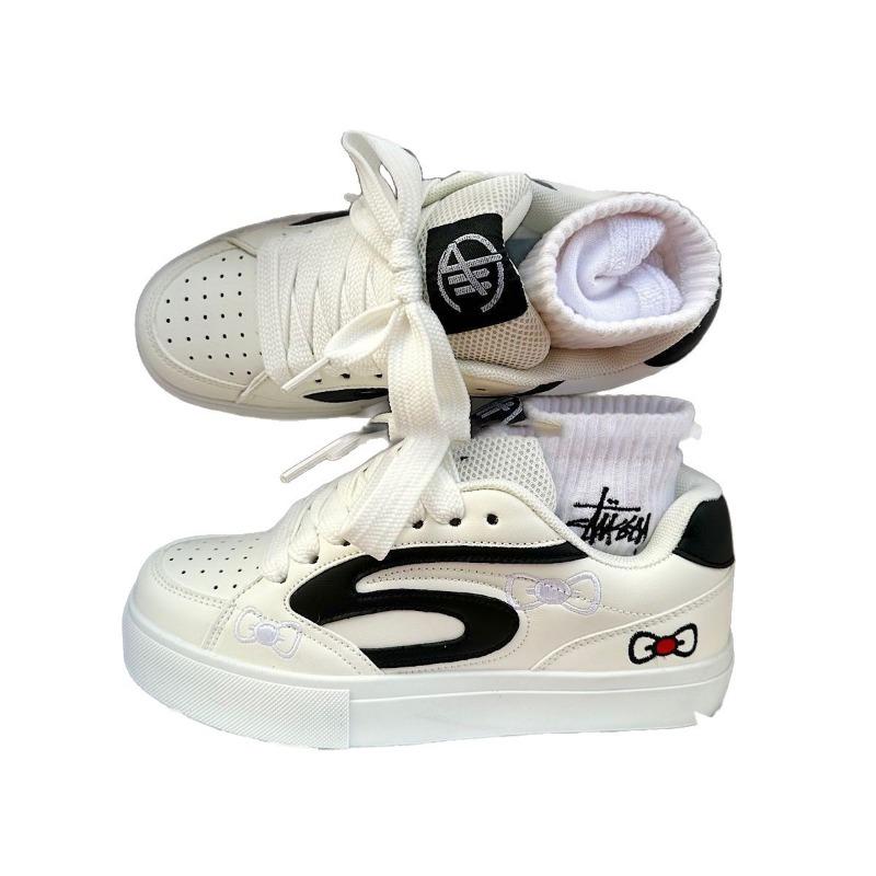 High-value Summer Skateboard Shoes, Men's and Women's Bread, Little White Shoes, Bow Design, New Casual and Breathable
