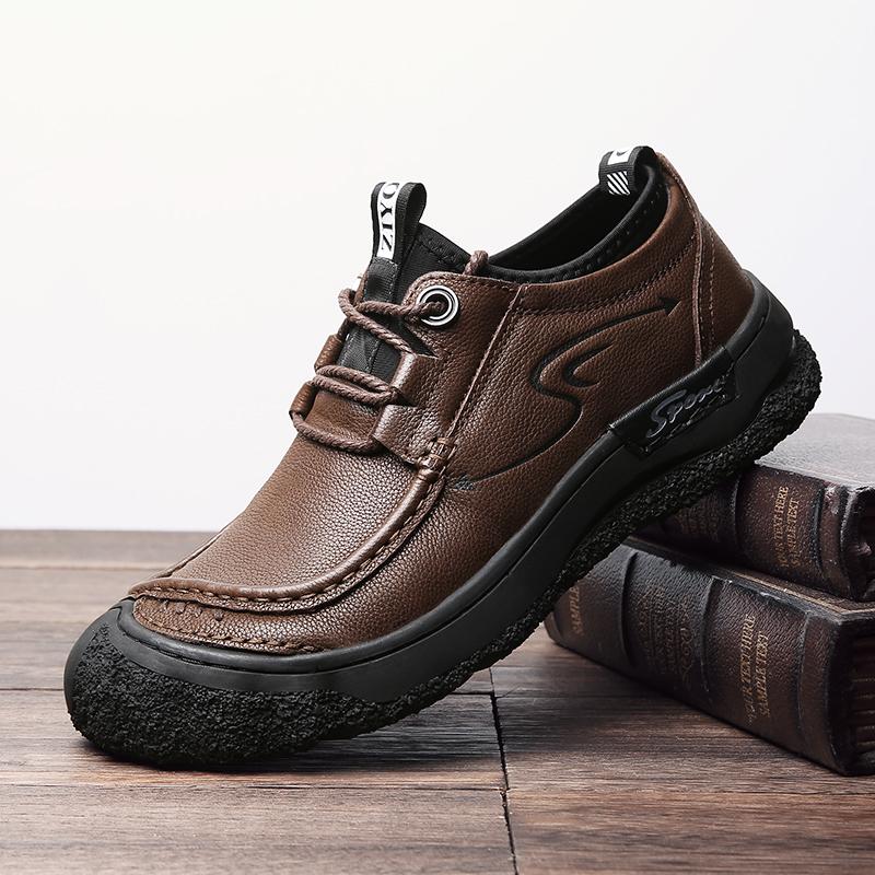 Mens Shoes Vintage Genuine Leather Sneakers Men High Quality Comfy Lace-Up Hiking Shoes Male Handmade Footwear Plus Size 38-47