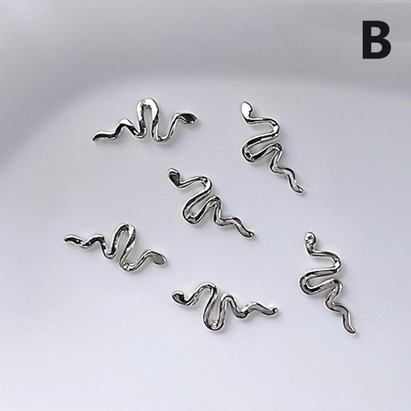 

10Pcs 3D Snake Nail Charms Alloy Gold/Silver/Red Snake Nail Art Rhinestones Manicure Salon Jewelry For Diy Luxury Accessories B