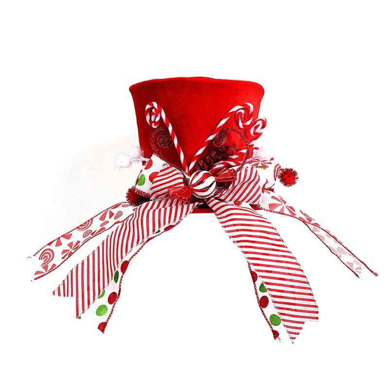 Christmas Tree Topper Hat Xmas Party Decoration Bow Star Cap