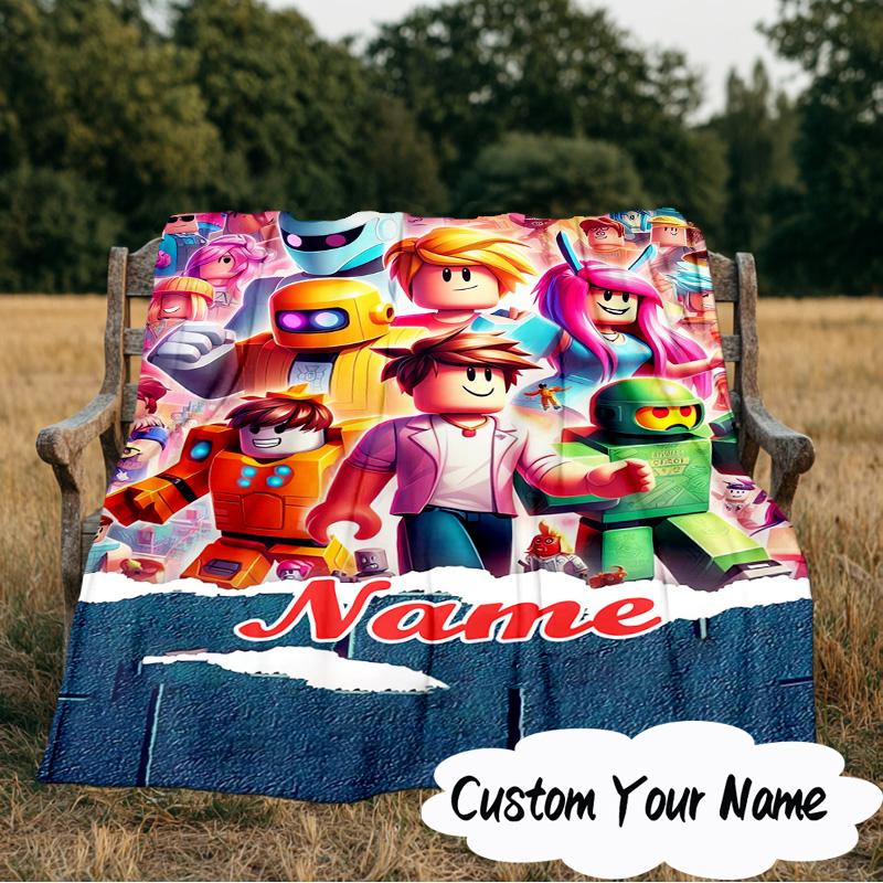 Custom Name Ro-blox Adventure Quests Blanket  Ideal Bedding Blanket Perfect for Travel, Camping, Living Rooms, Offices, Sofas, Fan Christmas gift