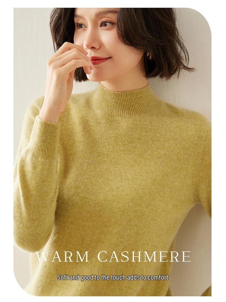 Women's Slim-Fit Half-High Neck Cashmere Sweater: Warm & Versatile Knitted Pullover