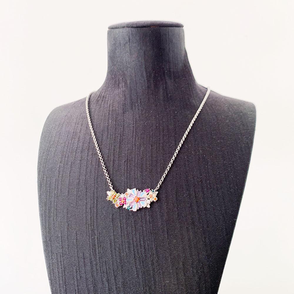 Necklace Flowers Colourful Stones New Link Chain Fine Jewelry Europe 925 Stering Silver Romantic Gift For Women