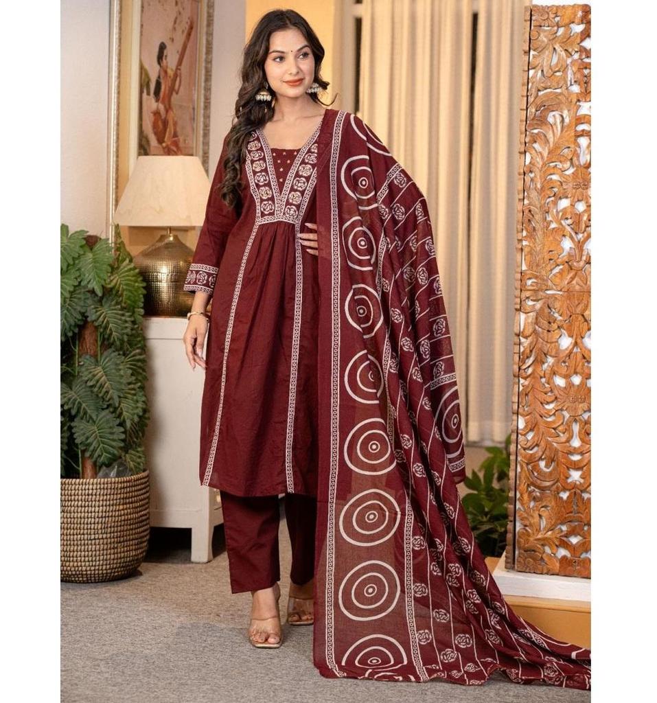 Indian Women Cotton Designer Kurta Pant Dupatta Set Bollywood Top Tunic Kurti Salwar Suit