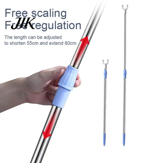 Adjustable Clothes Hanger Stand Pole Stainless Steel U-shaped Fork Retractable Telescoping Rod Hook for Hanging Heavy-duty Garments Strong Load