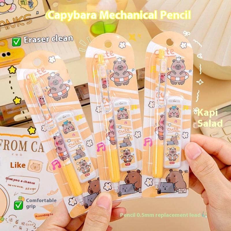 Cute Cartoon Capybara Automatic Pencil Boxed With Eraser Creative Kawaii Kapibala Automatic Pencil Set Student Stationery Gifts