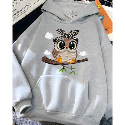 Tecknad Uggla Kawaii Tryck Huvtröjor Dam Sportkläder Dam Sweatshirt Söt Grafik Fleece Damkläder Kvinnokläder
