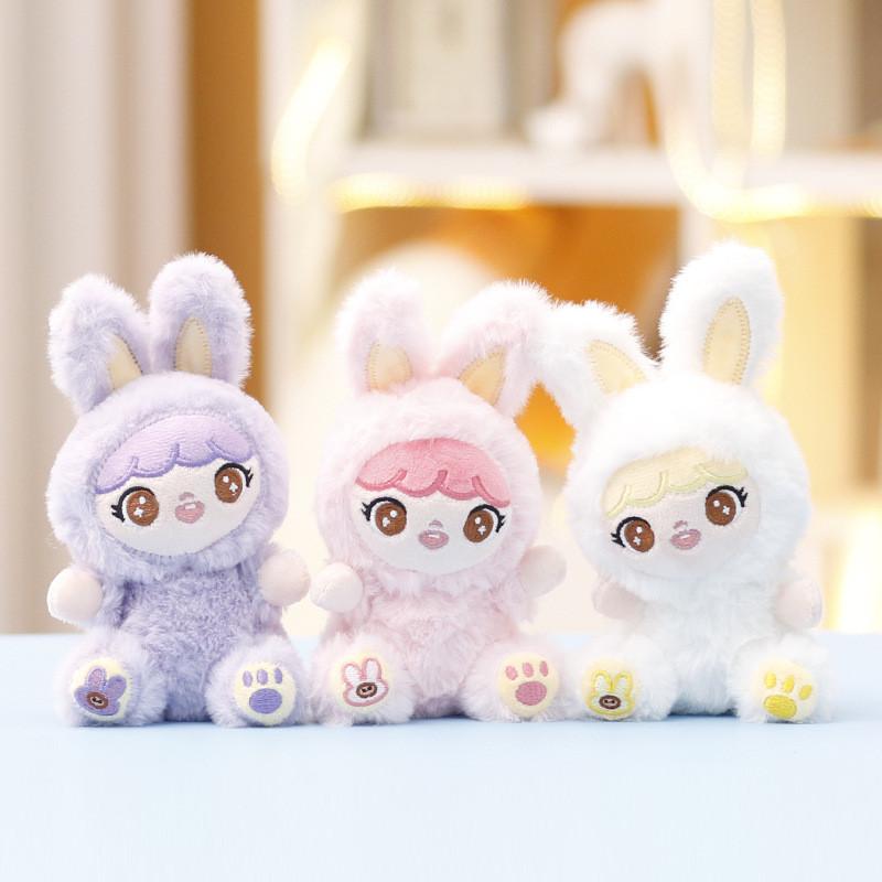 Three Baby Plush Rabbit Keychain Pendant With Embroidery Design Gift For