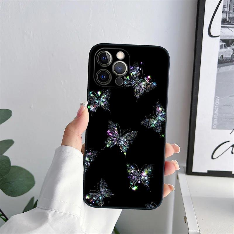 Beauty Pink Butterfly Phone Case for iPhone 11 15 Pro Max Case Coque 14 Plus 13 Pro 12 Mini 11 X S XR 7 8 SE 2020 TPU Soft Cover