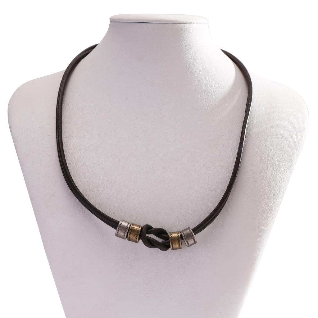 Minimalist Leather Knot Round Necklace for Men Hip Hop Niche High-end Beaded Collarbone Chain Accessory for Men