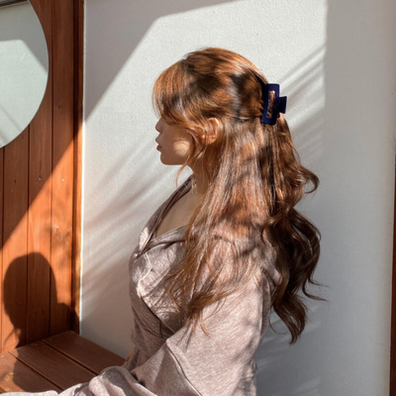 Long Square Velvet Hair Clip, 5 Colors Navy