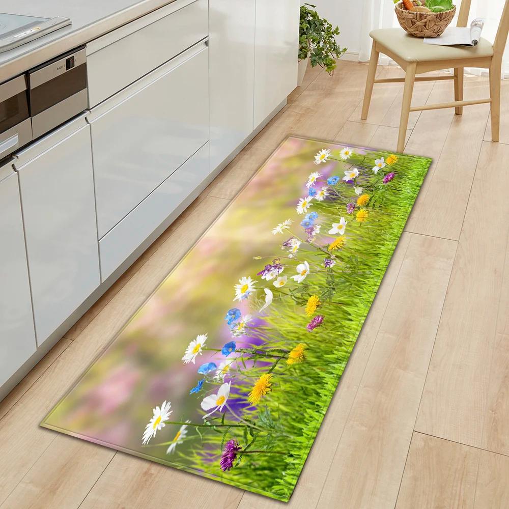 

Цветочный кухонный напольный коврик для дома, прихожей, прихожей, коврик для гостиной, детской спальни, декор, ковер для двери ванной комнаты, нескользящий коврик для ног