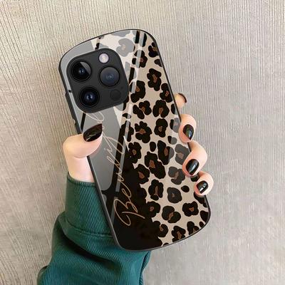 Leopard Print Phone Case For Iphone 14 11 13 12mini Pro Max Xs X Xr 7 8plus Se2022 2020 Luxury Oval Tempered Glass Cover Carcasa