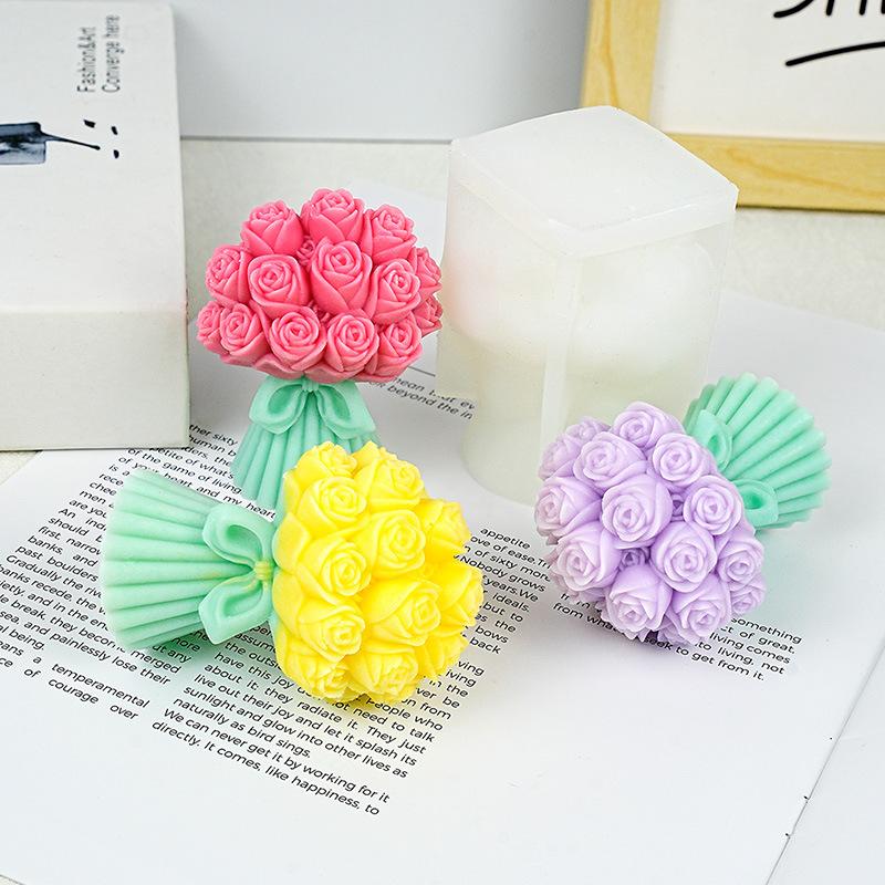 1pc Valentine's Day Roses Love Bows Flower Bouquets Aromatherapy Candles Silicone Molds That Are Easy To Clean and Demold