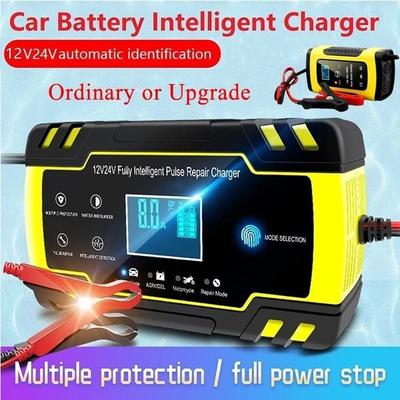 Upgrade 12V8A/24V4A Pulsreparatur-Ladegerät mit LCD-Display Motorrad- und Autobatterie-Ladegerät AGM GEL WET Blei-Säure-Batterieladegerät 100-240V
