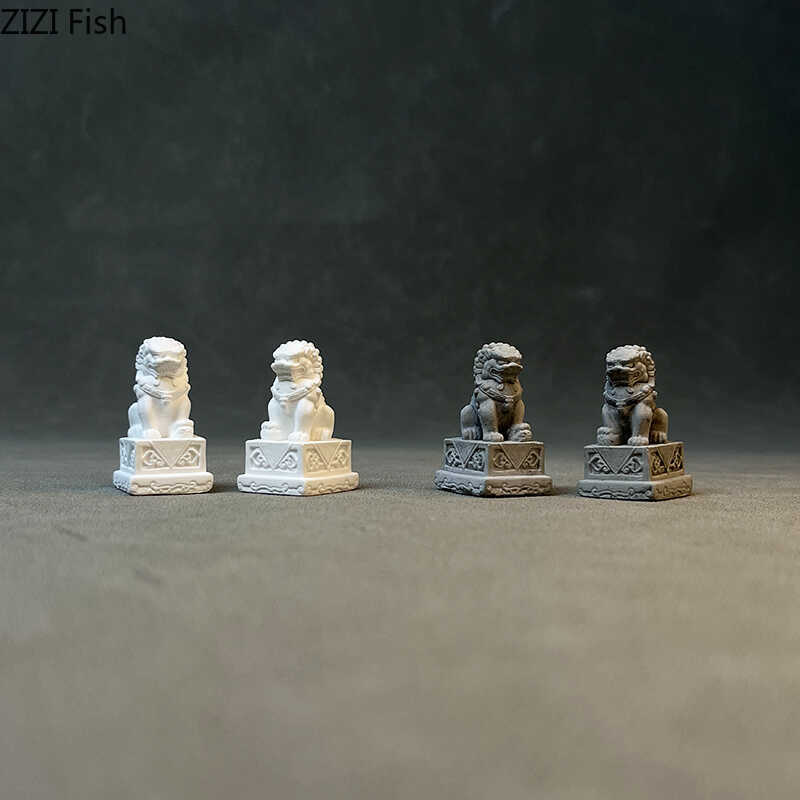 Chinese Stone Lion Plaster Statue Table Decoration Creative Feng Shui Landscape Ornaments Sculpture Room Aesthetic Decor