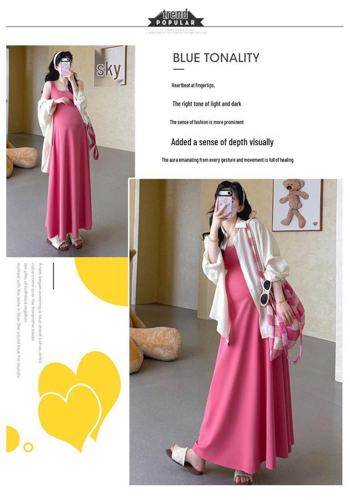 Maternity Summer Sun Protection Cardigan & Vest Dress Set - Casual Two-Piece Skirt