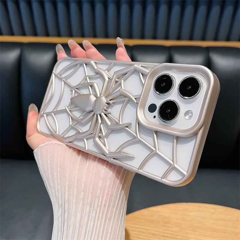 Cartoon 3D Spider Pattern Hollow Out Heat Dissipation Case For iPhone 16e 16 15 14 Plus 13 12 16 Pro Max 11 15 Matte Silicone Cover