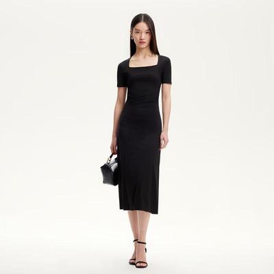 Women's French Square Neck Pleated A-Line Midi Dress