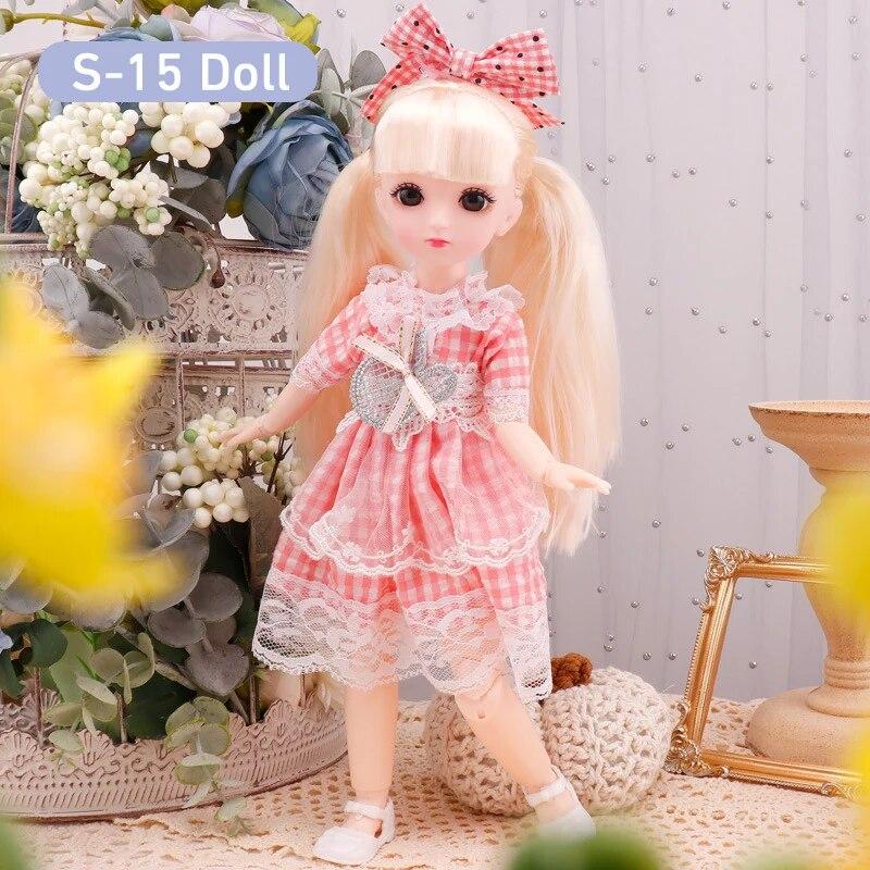 BJD Doll for Girls 30cm Anime Doll 23 Joint Movable Body with Skirt Hat Headdress Dress Up DIY Toy