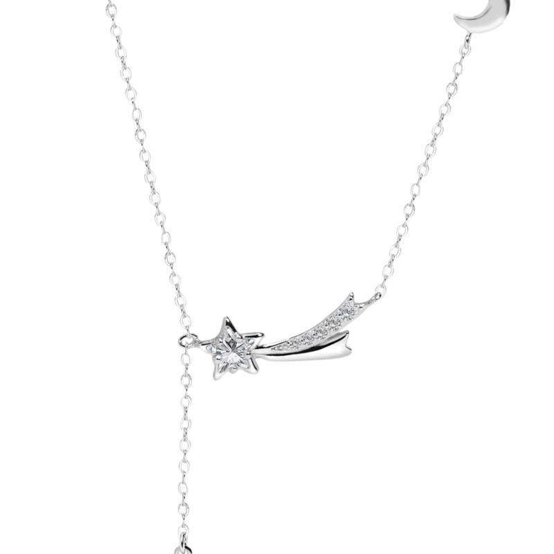 ANENJERY Zirkon Mond Stern Anhänger Lange Quaste Halskette Für Frauen Zarte Kragen Kette Party Schmuck Zubehör