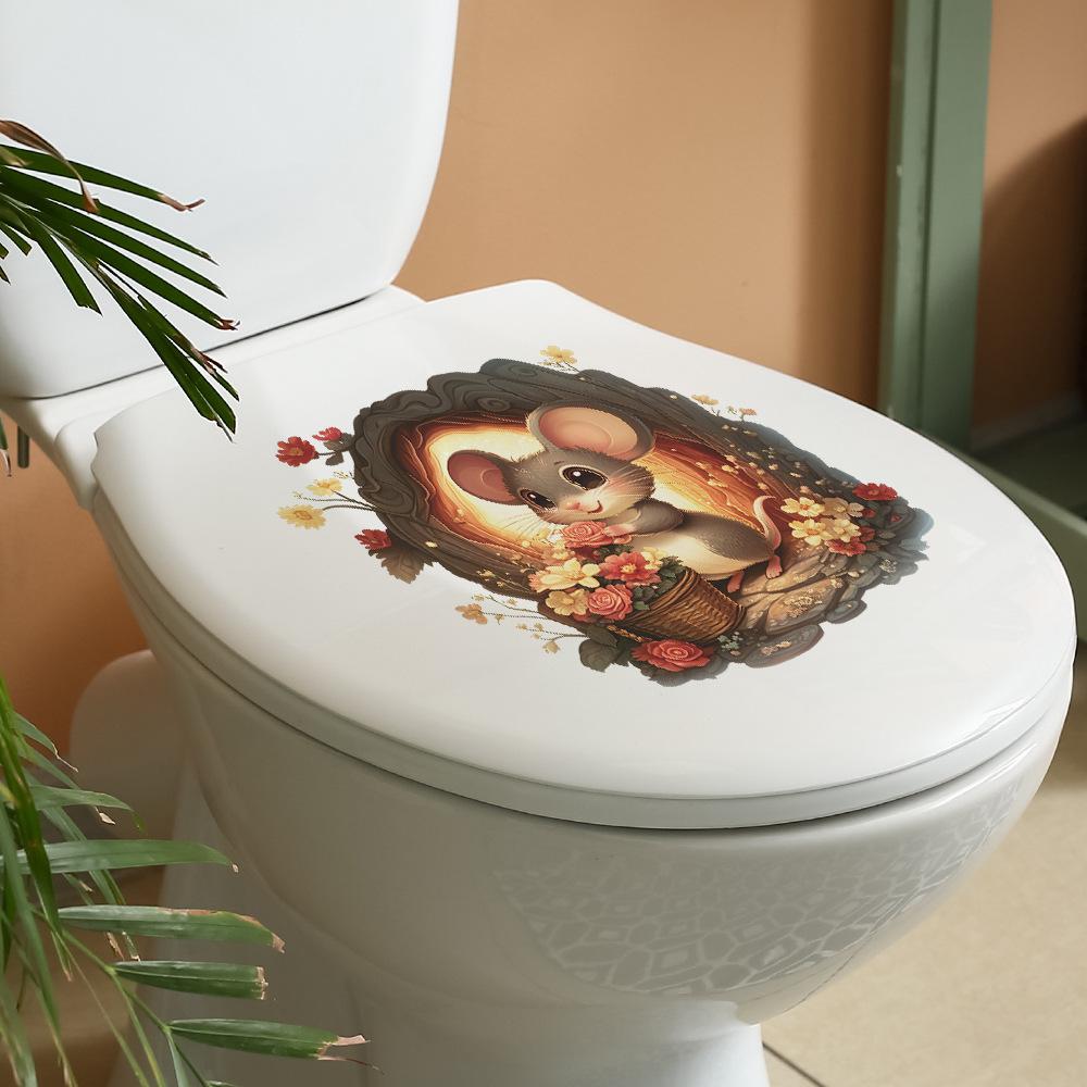 Valentine's Day Flowers Cute Little Mice Bathroom Toilet and Home Beautification Stickers