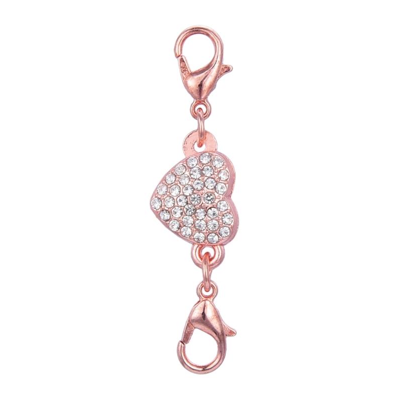 Shimmering Heart Shaped Magnetic Clasp Fastener For Jewelry Making Alloy Construction Rhinestones Necklace Connector