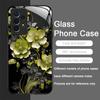 Vintage Floral Stylish Lotus Flower Pattern Tempered Glass Phone Case for Samsung Galaxy A56 A55 A54 A53 A52 A36 A14 A15 Covers