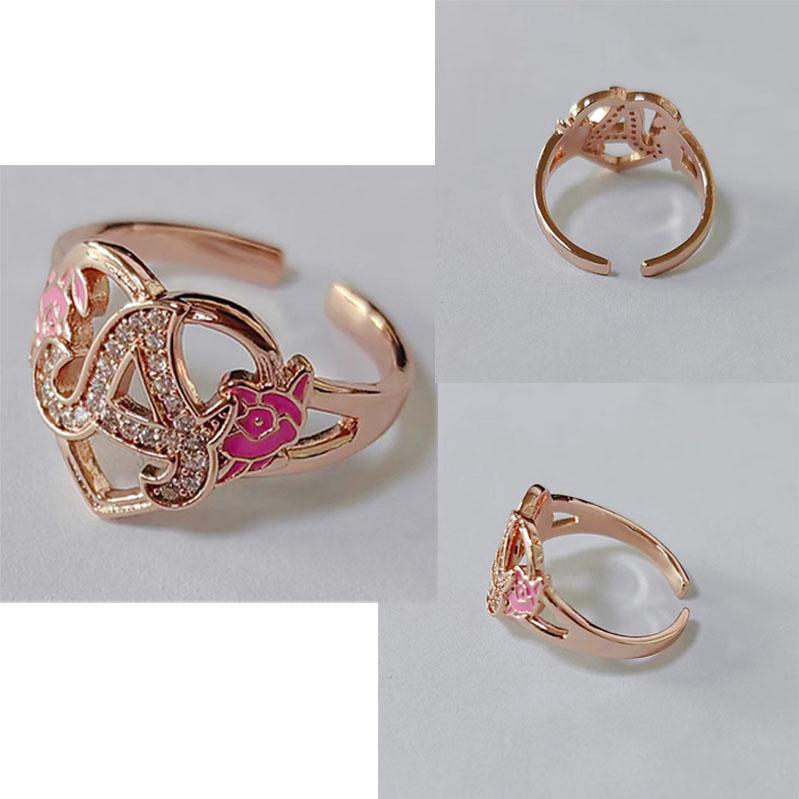 DUOYING Custom Initials Heart Adjustable Ring For Women Personalized Enamel Flower A-Z Letter Rings Hiphop Fashion Jewelry