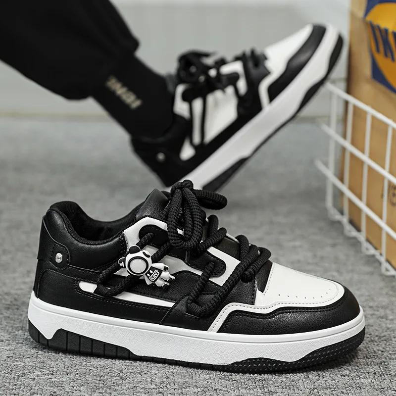 2024 New Men's Skateboard Shoes Comfortable and Breathable Vulcanized Shoes Fashionable Lace-up Platform Shoes Sapato Masculino