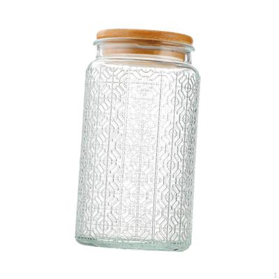 Bote de Cereales de 1000 ml con Tapa de Madera, Tarro de Almacenamiento de Vidrio para Despensa para Caramelos, Frutos Secos, Arroz